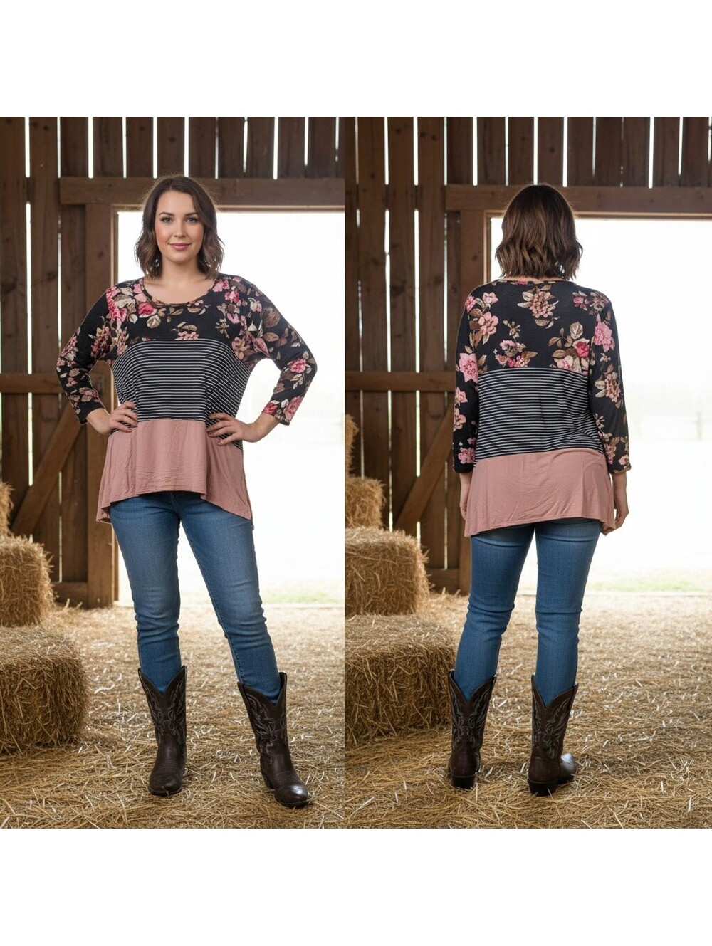 1863 - Oddy Floral and Striped Long Sleeve Blouse